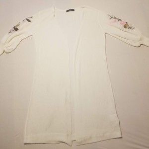 Blouson Open Front Cardigan Women Size OS White Floral Print 3/4 Sleeve